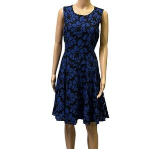 Tommy Hilfiger Blue Black Floral Lace Overlay Sleeveless Zip Dress Womens 10